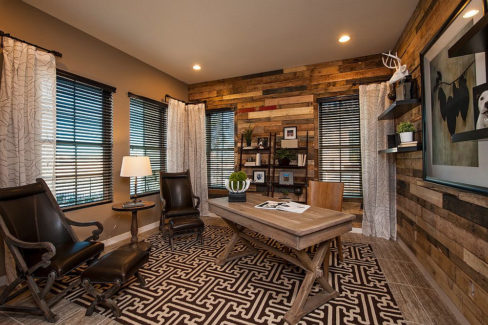 Reclaimed wood adds elegance and warmth to the contemporary home office