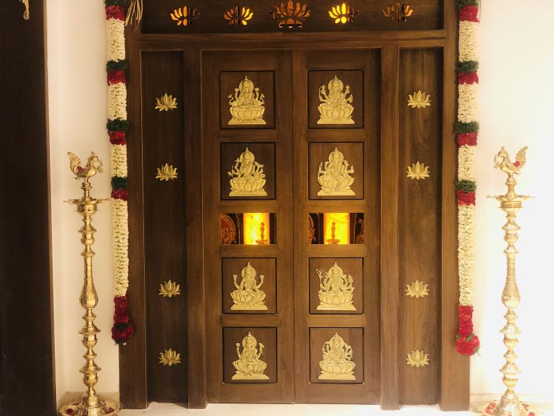 Pooja Glass Door With Wooden Frame