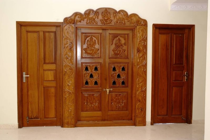 Teak Wood Pooja Room Door Design