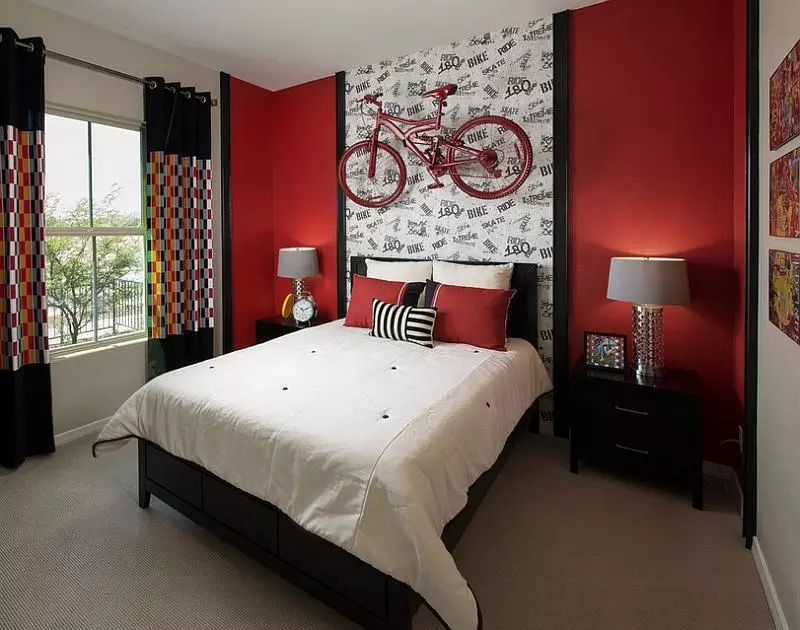 black and red with a wall mounted bike